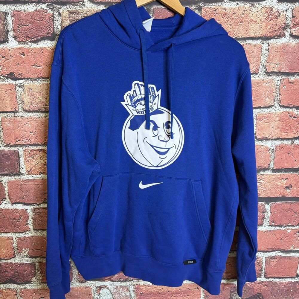 Nike Sacramento NBA Kings Hoodie Retro Old School Logo Mens Large Blue
